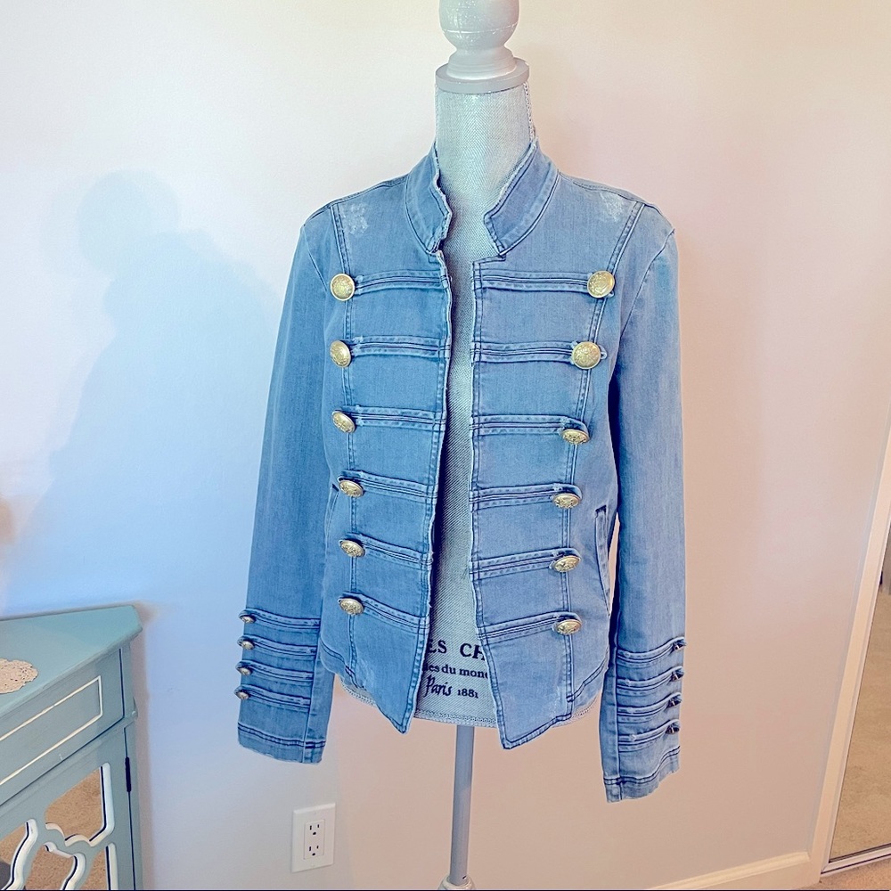 Free People Denim Military Jacket